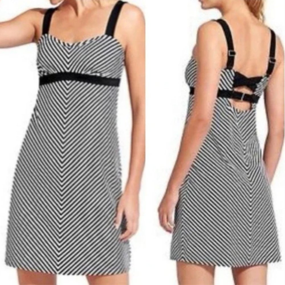 Athleta Black and White Striped Swim Coverup